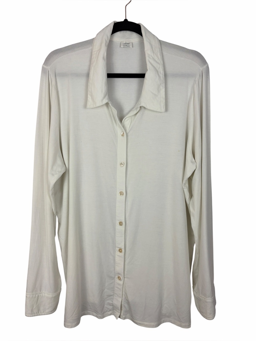 Wilfred Aritzia White Button Front Shirt XL TENCEL Lyocell Stretch Long Sleeve